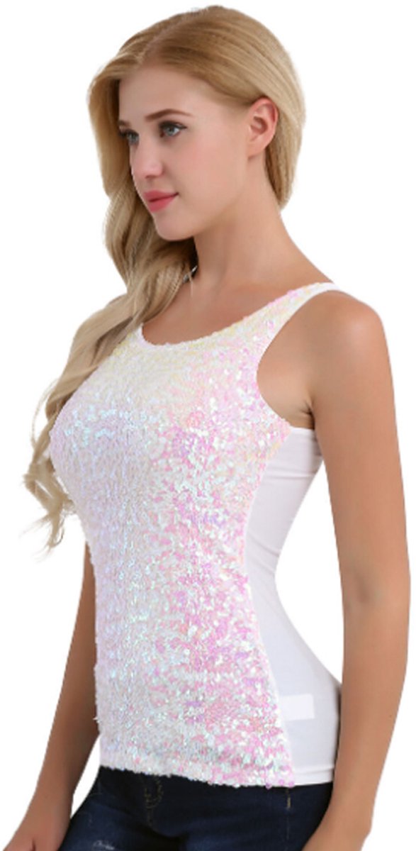 Wit Glitter Hemd Dames - Glinster - XS / S - Small - Shirt - Party - Paillet - Top