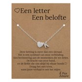 Collier Lettre K sur carte cadeau - Une lettre, une promesse - 45 cm en acier inoxydable argenté - Pendentif initiale et cœur - Pax Amare