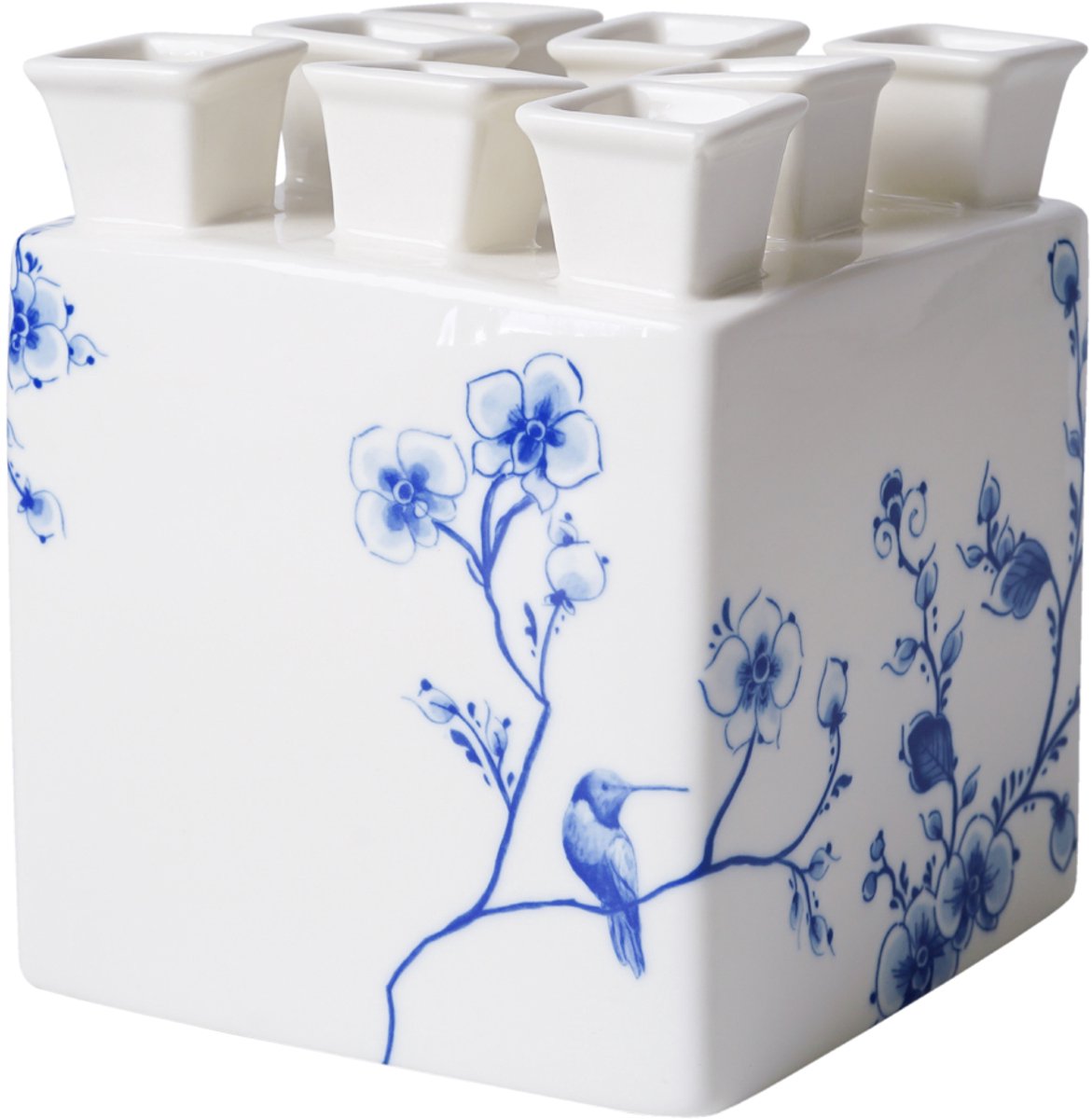 Heinen Delfts Blauw Tulpenvaas vierkant - Orchidee - Keramiek - 15,5 cm Delfts blauw