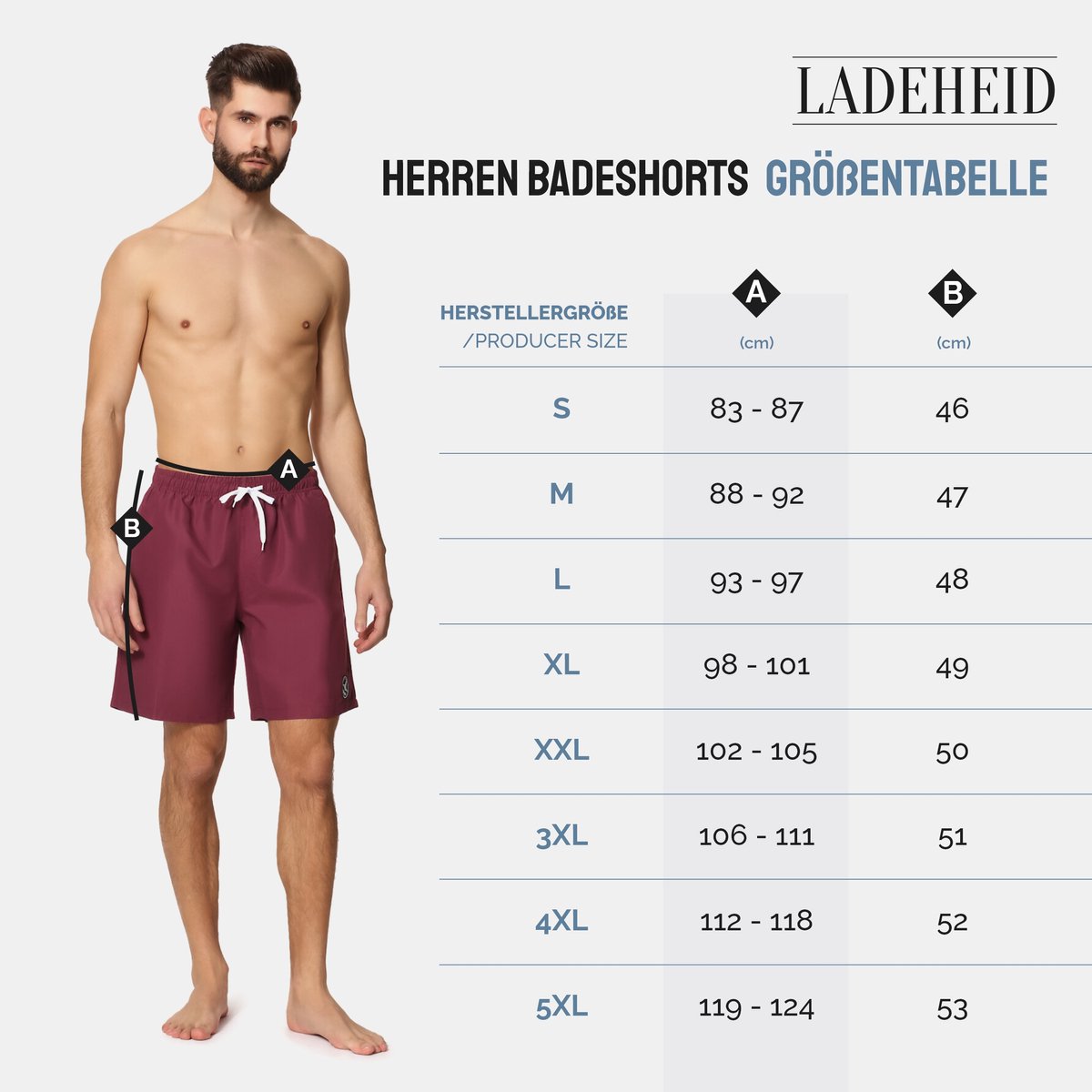 Ladeheid LA - LA40 - SWS Heren Zwembroek - Zwemshorts - met zijzakken - sneldrogend - met binnenslip van mesh - Koordsluiting - Polyester - Bourgondië - 5XL — afbeelding 2