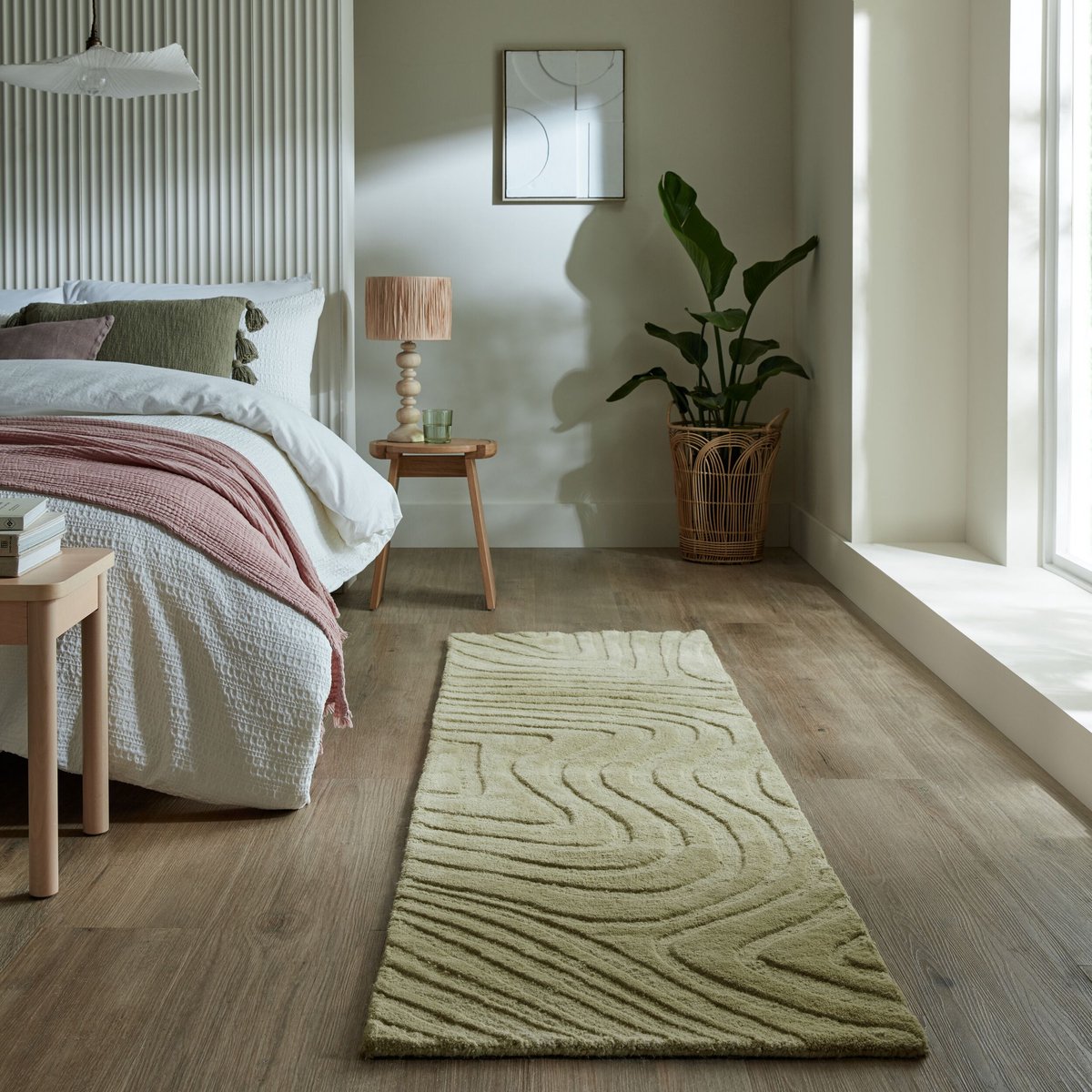 flycarpets Loper Wollen Vloerkleed Mesmerize - Abstract - Sage / Groen 67x200 cm