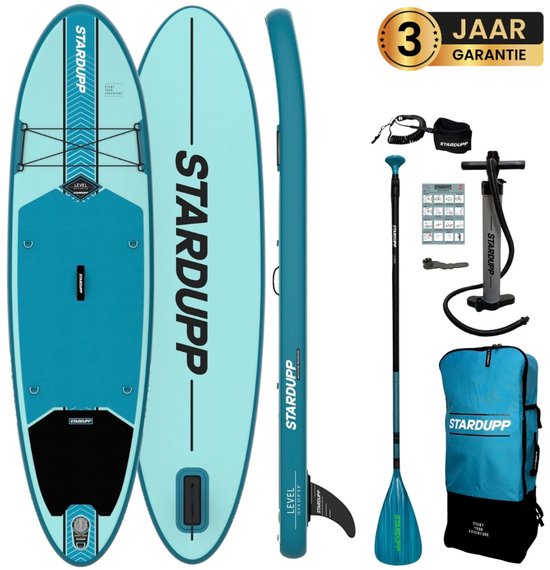 Stardupp Level SUP Board – Opblaasbaar – Complete Set – 300x81cm – Max. 110KG – Inclusief Pomp, Peddel & Rugzak – Blauw