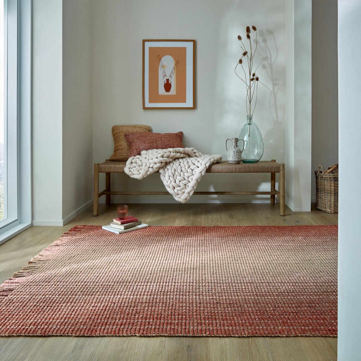 Flycarpets Laagpolig Jute Vloerkleed - Ombre - Rood 160x230 cm