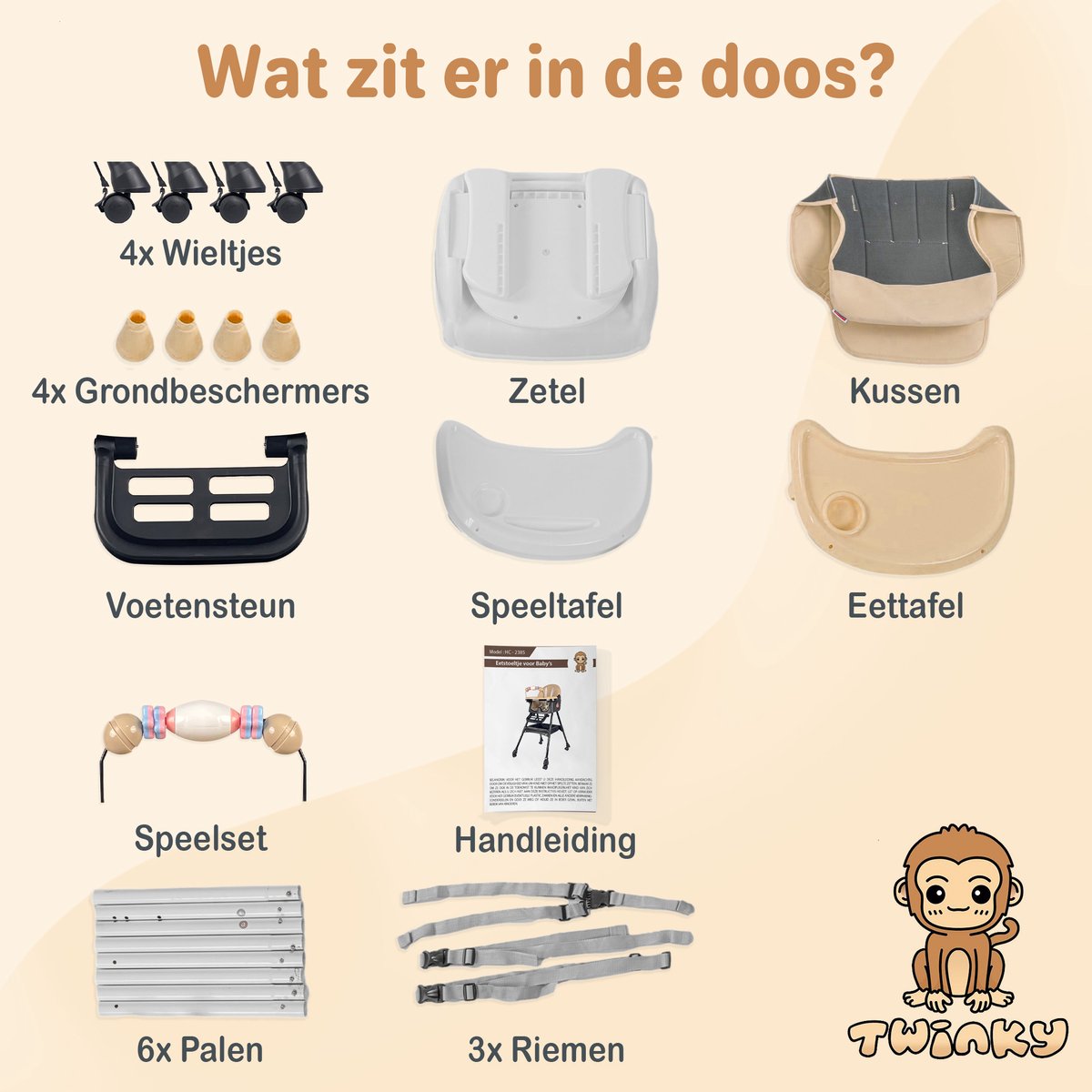 Twinky® Kinderstoel SWING – 3-in-1 Kinderstoeltje Set met Schommel – Inklapbare Eetstoel & Baby Wagentje en Babystoel Voor Aan Tafel – Kinderzetel, Peuterstoeltje en Meegroeistoel in 1 — afbeelding 8