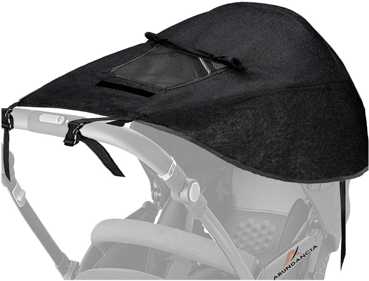 Image of Abundancia® - Kinderwagen Zonnescherm - Wandelwagen/ Buggy - Zonnedoek - Spatwaterdicht - Ademend - UV-doek - Inclusief opbergtasje - Universeel - Zwart