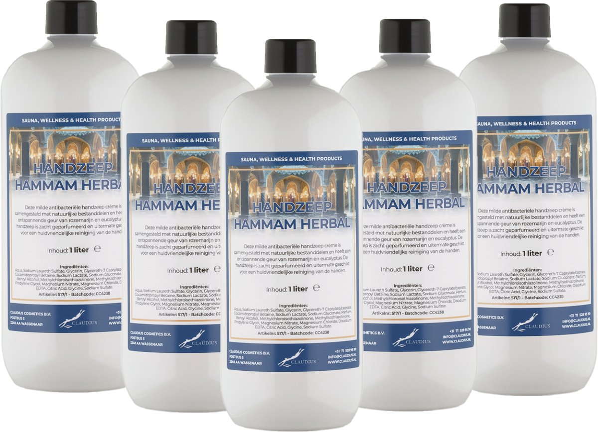 Handzeep Hammam Herbal 1 liter - set van 5 stuks - Voordeelverpakking