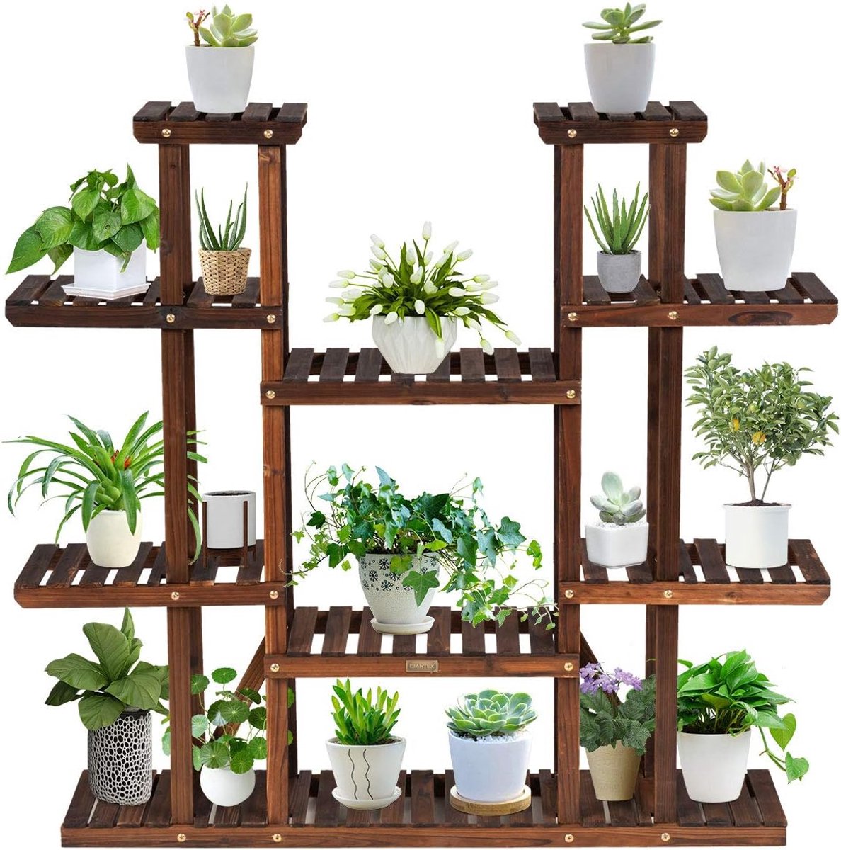 COSTWAY Plantenrek bloemenrek, bloemenstandaard hout, bloementrap tuin, plantentrap meerdere verdiepingen, houten rek (9 etages, 125 x 25 x 114 cm)