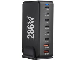 GaN3 286W – USB‑C – USB-A – Snellader – Desktop Oplader – 100W PD Fast Charging – Voor Laptop & Smartphone