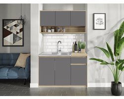 Keukenblok - Kleine Keuken Grijs & Eiken - 120cm – Mini Keukenblok – Kitchenette met Franke Spoelbak – Goedkope Keukenkast - Keuken zonder apparatuur Keukenblok - Kleine Keuken Grijs & Eiken - 120cm – Mini Keukenblok – Kitchenette met Franke Spoelbak – Goedkope Keukenkast - Keuken zonder apparatuur