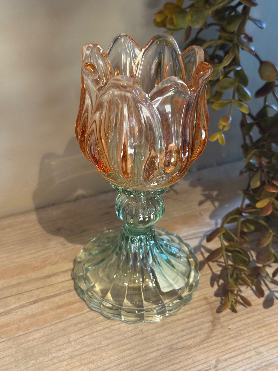 Waxinelichthouder / Theelichthouder glas tulp vorm