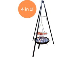 Muntel® BBQ Tripod - Driepoot -Inclusief Pot - Inclusief Rooster - Inclusief Vis Rookplankjes - Inclusief Vuurschaal - 65 x 180 cm