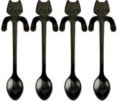 4 Theelepels Hangende kat - Koffie & Thee Lepeltjes - Hangende Kat - Zwart - 4 stuks
