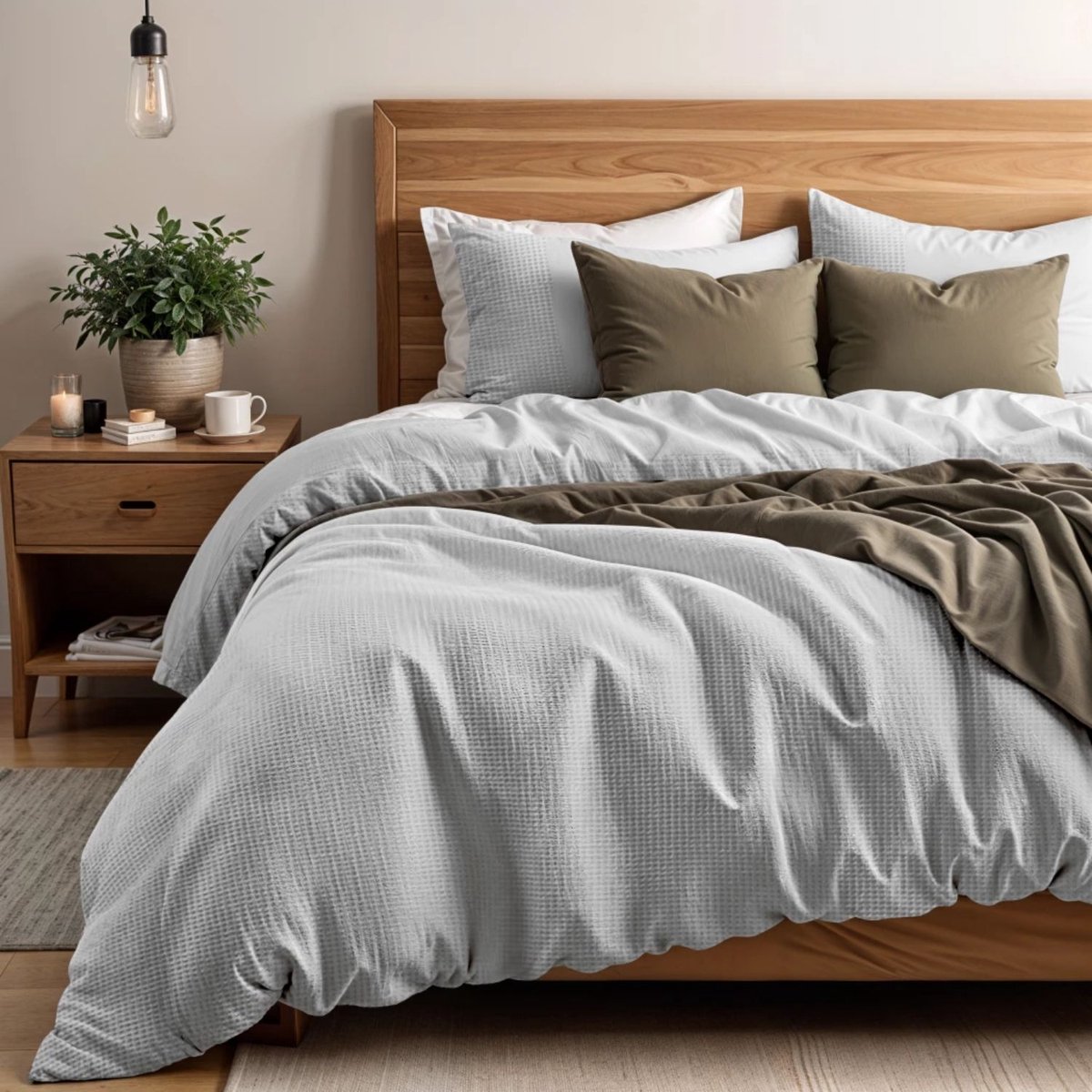 Luxe Percale Katoen Dekbedovertrek Wafel Grijs - 200x200/220 cm - Hoogwaardige Kwaliteit - Hotellinnen