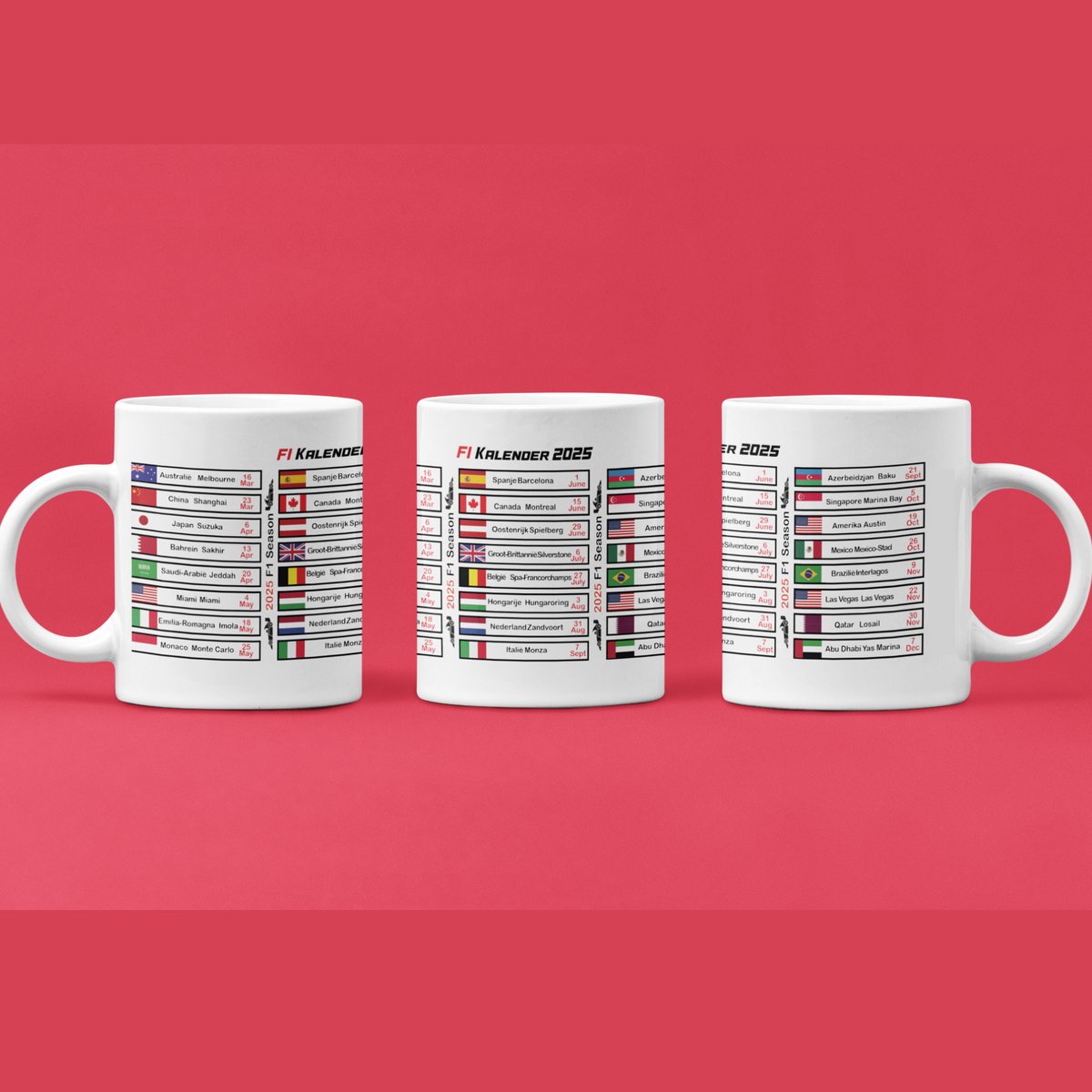 F1 kalender mok- formule 1 cadeau- verjaardag man cadeau- gift- koffiemok- drinkbeker.