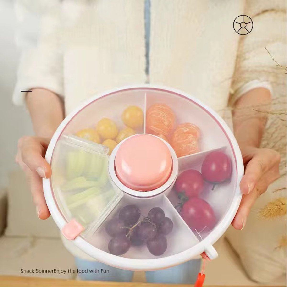 Duvision Spinner Snackbox - Stevig - Roterend - 5 vakken - Roze