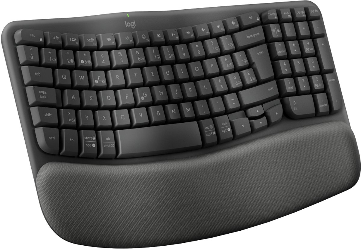 Logitech Wave Keys for Business - Ergonomisch Toetsenbord - QWERTZ Swiss Layout - Draadloos - Grafiet thumbnail 3