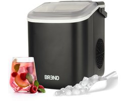 IJsblokjesmachine met Schep en Lekbak – 2 Maten IJsklontjes – 1,1 Liter – Draagbare IJsblokjesmaker – 12 kg/24 uur – Zelfreinigend – Zwart – BREND BR-2213