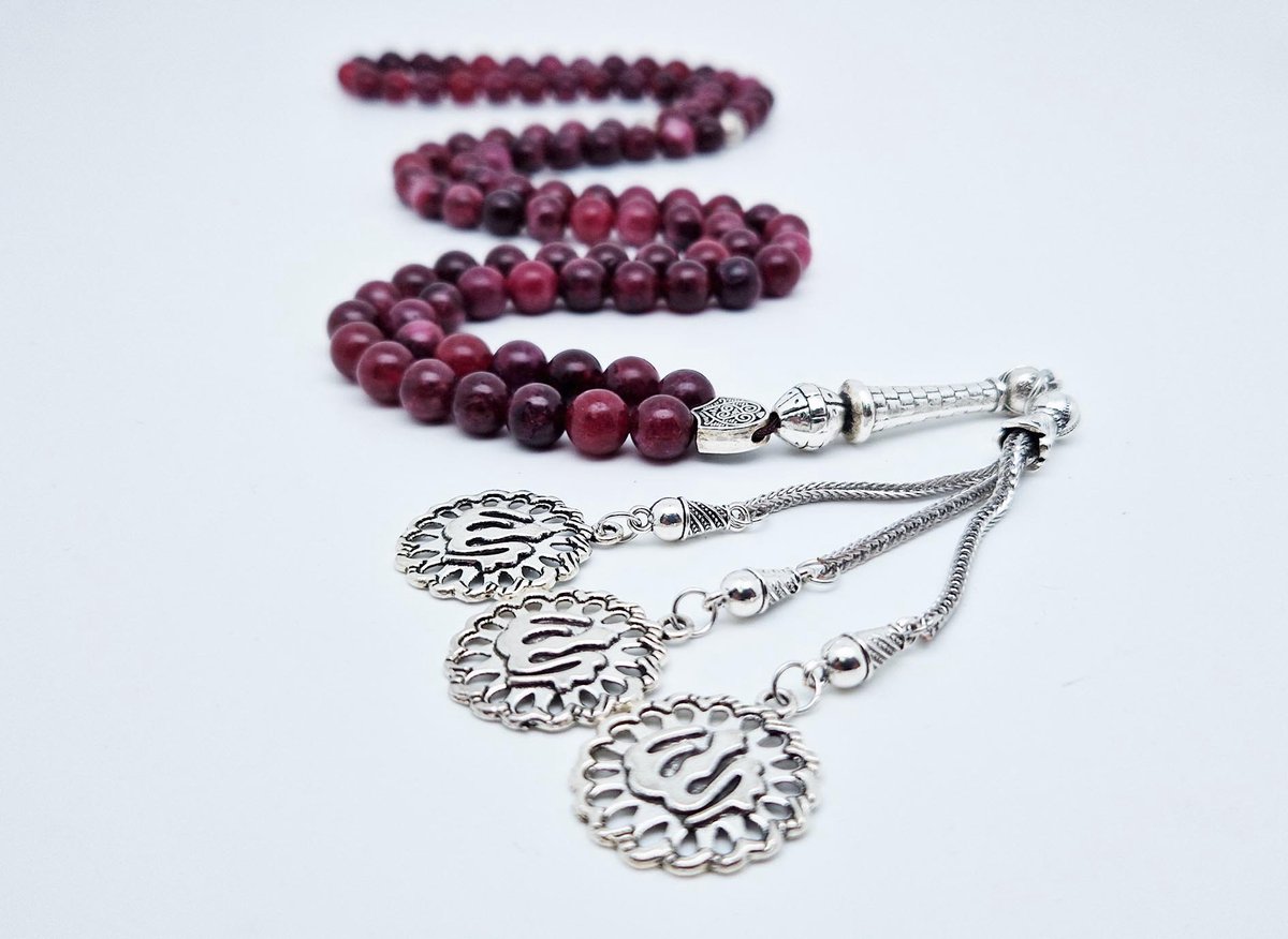 Handgemaakte tesbih "Tasbih" natuursteen "Lepidolite" - Aantal kralen 99 - Diameter kralen 8MM - met metaal tassel "Allah Muzakhrafa" - Een mooi cadeau-idee