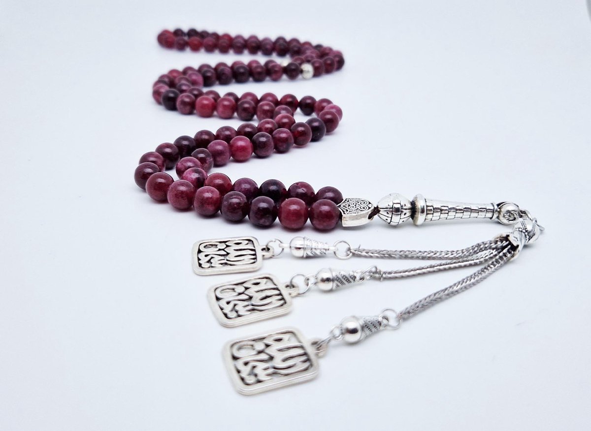 Handgemaakte tesbih "Tasbih" natuursteen "Lepidolite" - Aantal kralen 99 - Diameter kralen 8MM - met metaal tassel "Subhan Allah" - Een mooi cadeau-idee