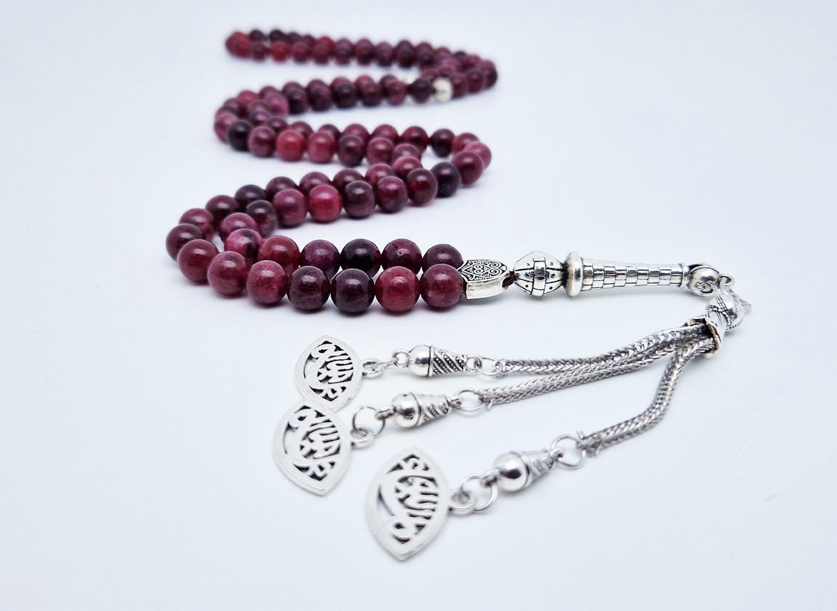 Handgemaakte tesbih "Tasbih" natuursteen "Lepidolite" - Aantal kralen 99 - Diameter kralen 8MM - met metaal tassel "Ogen" - Een mooi cadeau-idee