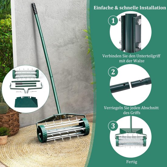 COSTWAY Gazonventilatorroller, gazonrol met steel, 3 cm spijkers en spatbescherming, handverticuteermachine rollend, gazonbeluchter handmatig, verticuteerder gazonwals voor tuin, erf, gazon van Merkloos	 — afbeelding 4