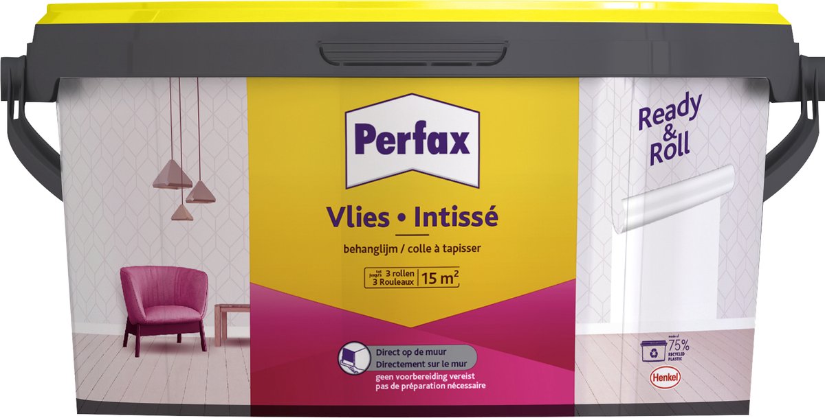 Perfax Ready&Roll Behanglijm Vlies 2.25 kg | Vliesbehang Behangplaksel | Behanglijm Transparant | Alle ondergronden Behanglijm