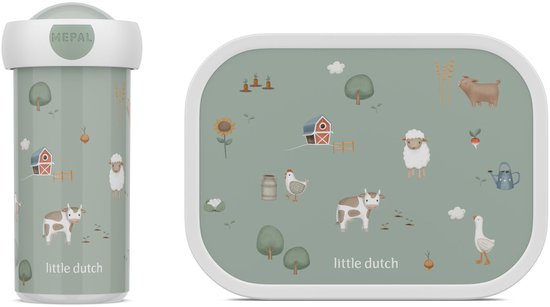 Mepal lunchset (schoolbeker & lunchbox) Campus Little Dutch - 300 + 750 ml - Broodtrommel en Drinkbeker voor kinderen - Bento box - Schoolbeker - Little Farm