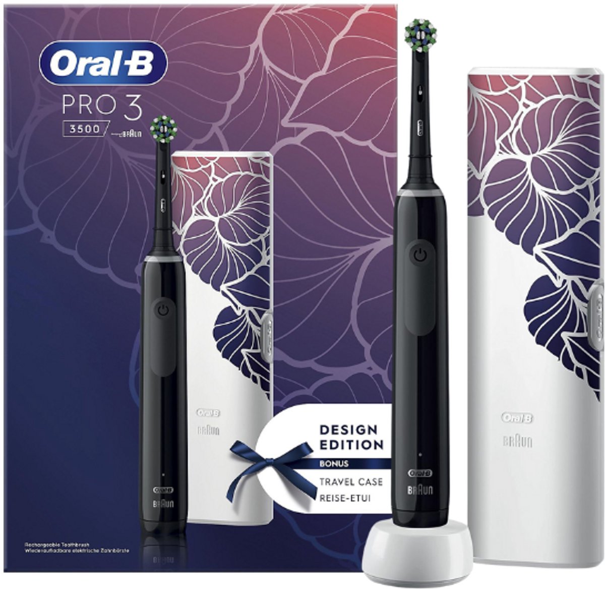Oral-B Pro 3 3500 Zwart Elektrische Tandenborstel met Reis Etui - Floral Design Edition