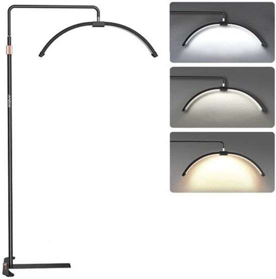 Halve Maan LED Lamp - Beautysalon lamp - Lash Lamp - Beauty Lamp - Make Up Lamp - Salon Lamp - LED Licht - Stevig En Stabiel - LED Lamp - Inclusief Telefoon Houder & Afstandsbediening - Zwart