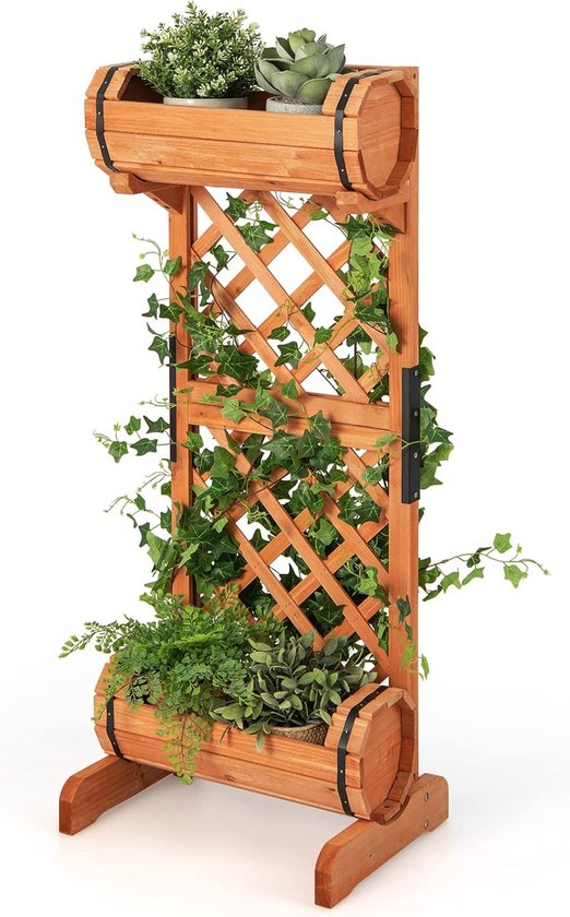 COSTWAY Plantenbak met 2 etages met rankrooster, bloembak van COSTWAY Plantenbak met 2 etages met rankrooster, bloembak van