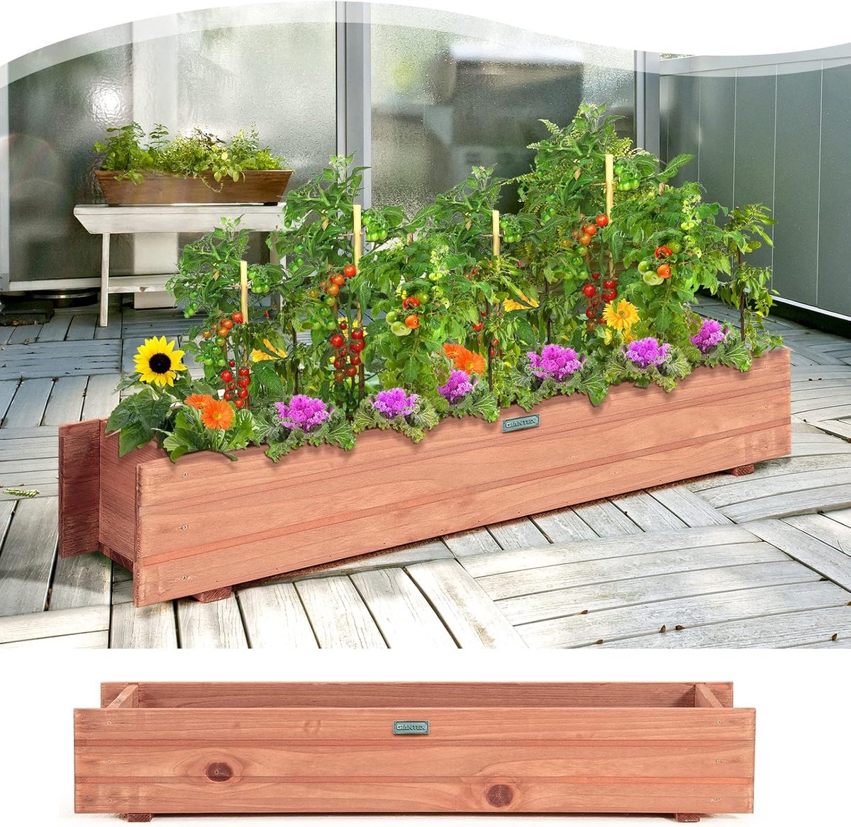 COSTWAY Verhoogd bloembed van hout, tuinbed, 91,5 x 18 x 16 cm, voor groenten, fruit, kruiden, plantenbak voor tuin, gazon, terras, balkon, geen montage nodig, bruin
