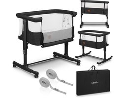 Lionelo Aurora 3in1 Co-sleeper - Babybedje tot 9 kg - Meegroeibed - 4 wielen met rem - Campingbedje – Verstelbare Hoogte – Ademend Gaas – Inclusief Matras & Transporttas – Afneembare Bekleding