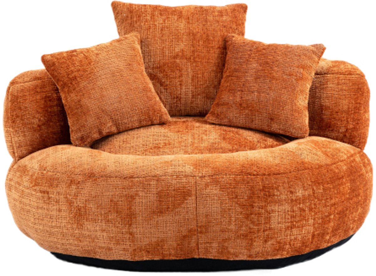 Lounge Sofa Lounger Hoge Rug Zitzak Stoel Bank met Drie Kussens voor Volwassenen en Kinderen, Enkele Gaming Sofa Stoel voor Slaapkamer, Kantoor (Oranje Chenille)