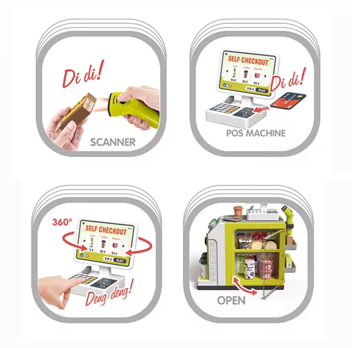 OODBLUE Speelgoed Kassa – Interactieve Supermarkt Speelset met Scanner, Speelgeld & 46 Accessoires voor Kinderen — afbeelding 14