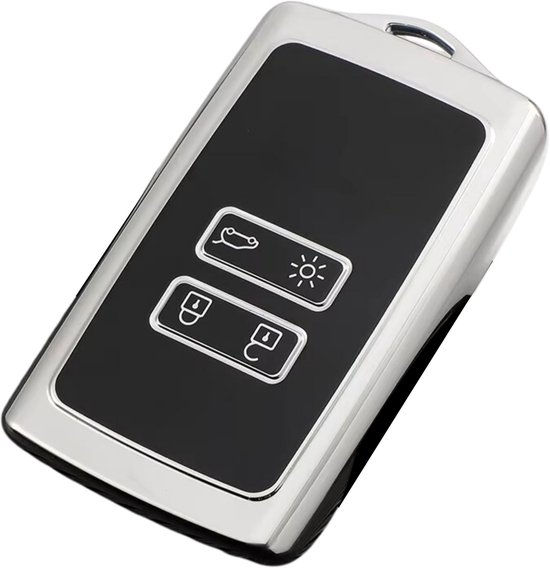 Coque de clé en TPU souple - Étui de clé adapté pour Renault Koleos / Scénic 4 / Arkana / Captur / Mégane / Talisman / Espace / Clio / Zoë / Dacia Sandero - Zwart avec Argent - Coque de clé - Accessoires de vêtements pour bébé de voiture