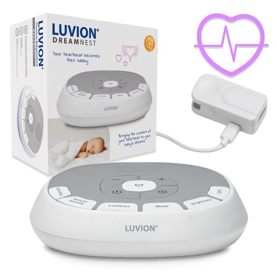 LUVION® Dreamnest White Noise Machine - MET Hartslag Recorder - UNIEK: Neem je eigen hartslag op, het bekende geluid van jouw hart voor je pasgeboren baby! - Helemaal compleet met witte ruis & natuurgeluiden en slaapliedjes voor Baby's en Volwassenen
