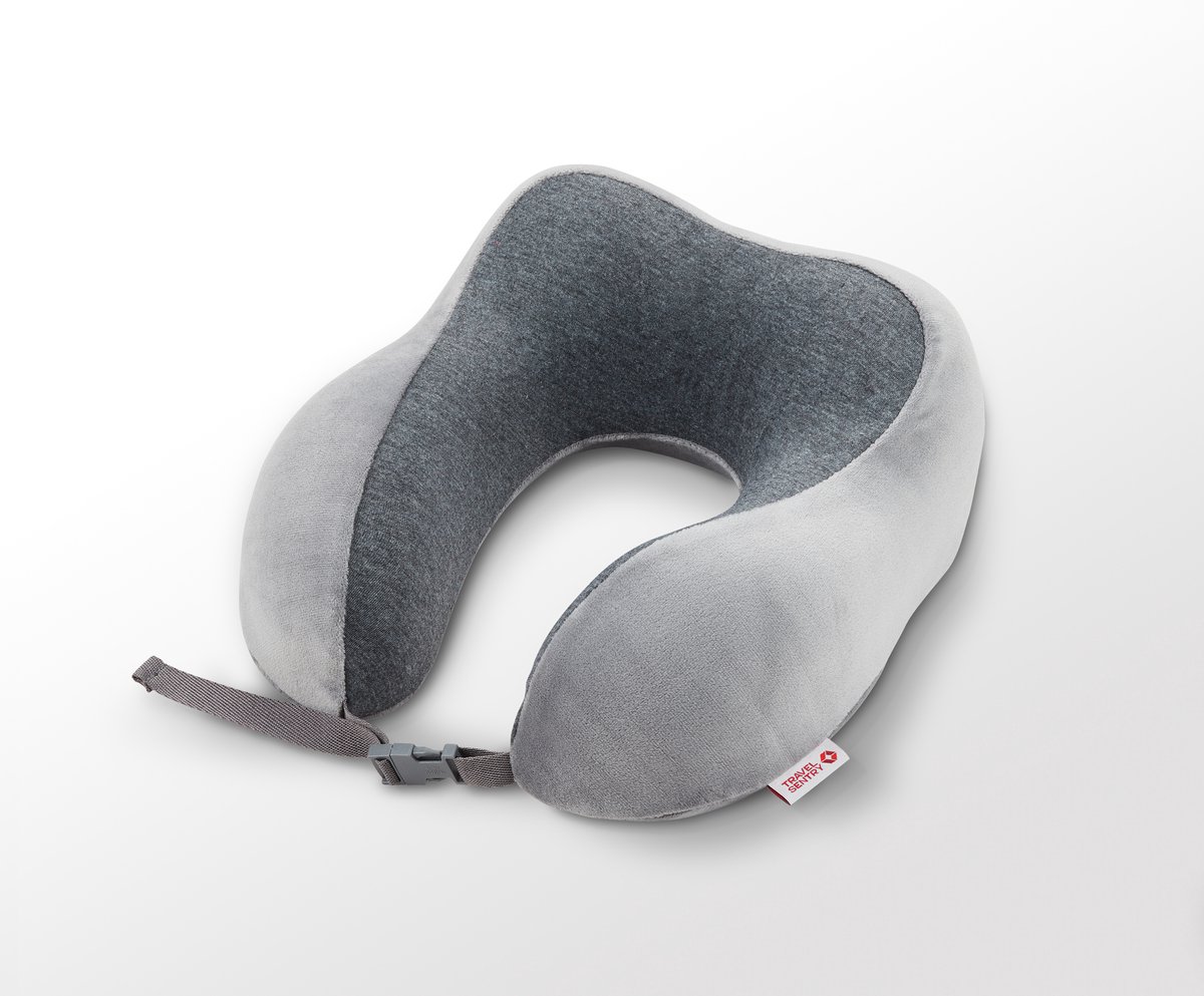 Travelsentry - Reiskussen - Reizen - Accessoire - Grijs - Memory Foam - Rpet- 26 * 26 * 13 - Voorkomt Onnodig Plastic Gebruik - Incl. Draagtasje