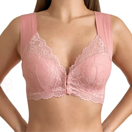 BH -gorge Lillio à fermeture frontale – Sans armatures – Sans coutures et effet liftant – Bretelles élastiques confortables – Taille 2XL – Rose