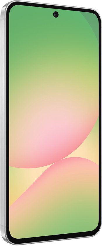 Zijkant van een zilverkleurige Samsung Galaxy A56 5G.
