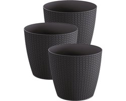 3 Bloempotten Sumela smartpot 5L met drainagesysteem haakmotief antraciet