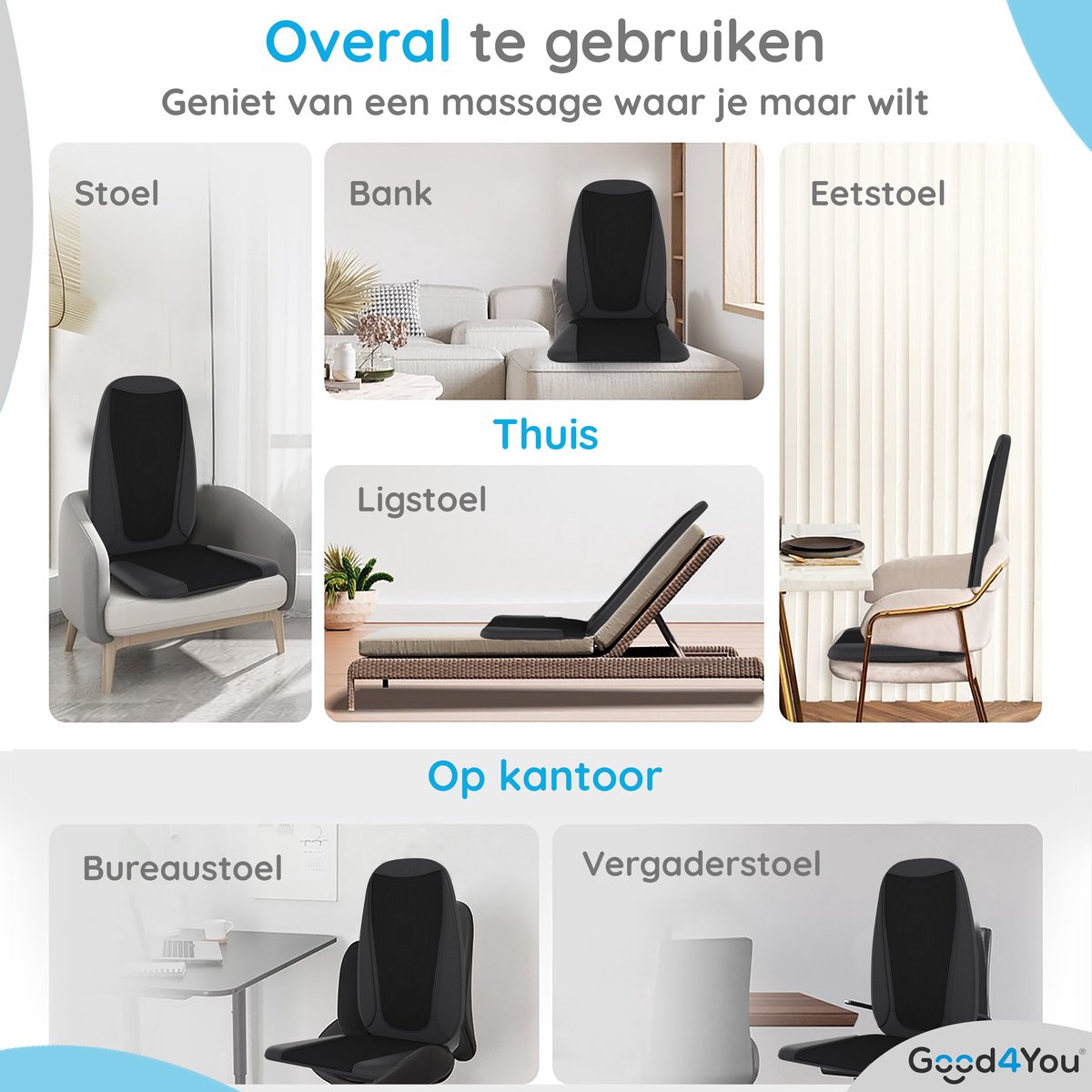 Good4You Shiatsu Massagestoel met Warmtekussen - Rugmassage en Nekmassage apparaat - Massagekussen - Massagemat – foto 7