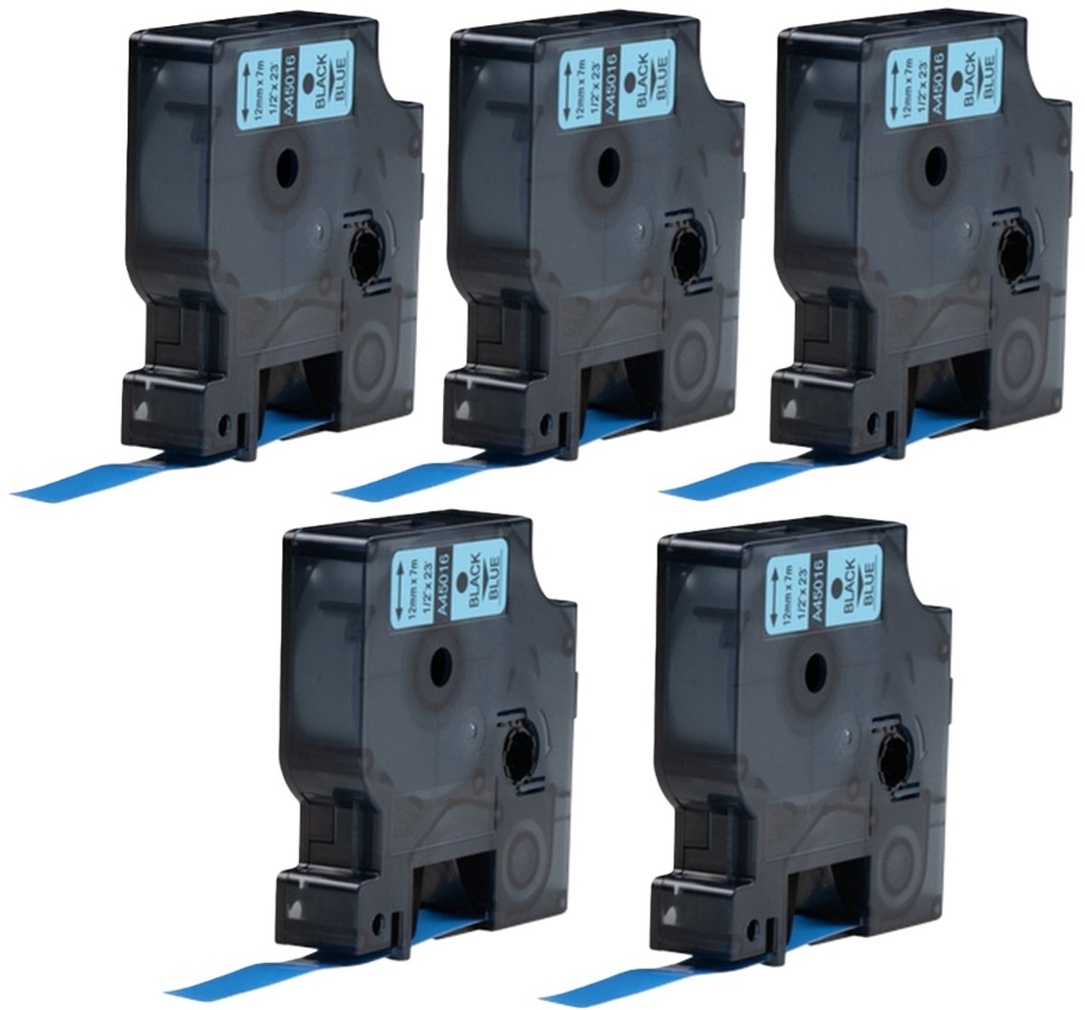 Label Tape Geschikt voor Dymo D1 45016 | 12 mm x 7 m | Zwart op Blauw - 5 stuks - S0720560 - Geschikt voor: 120P 150 160 210D 220P 260P 280 350 350D 360D 420P 450 450D