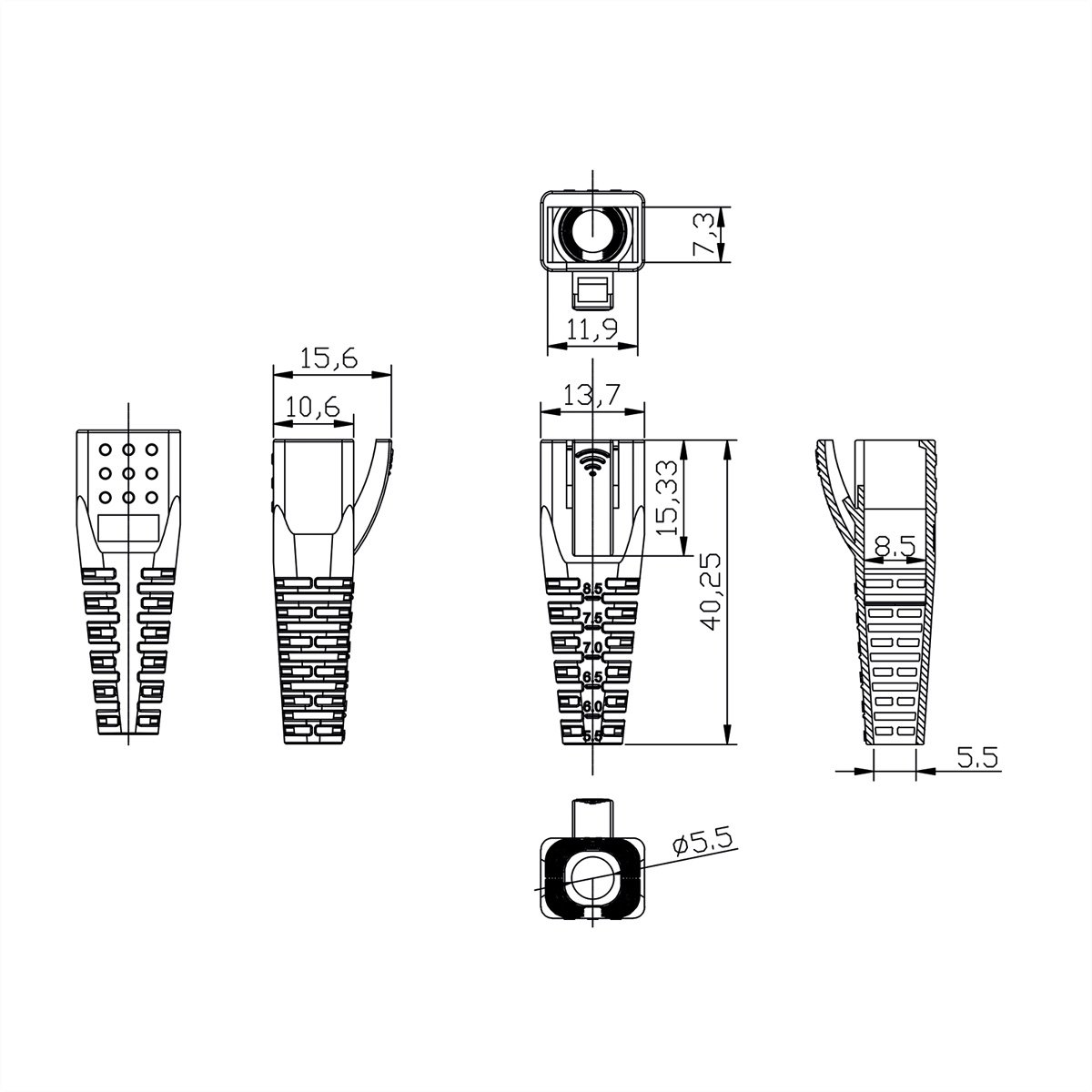 ROLINE RJ45 tule, 10 stuks, zwart