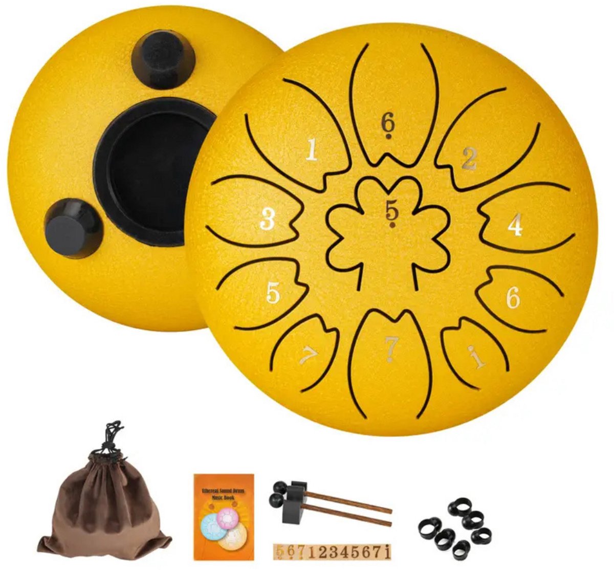 Bovista Handpan - Tongue Drum - Steel - Regen - Klankschaal - Geel
