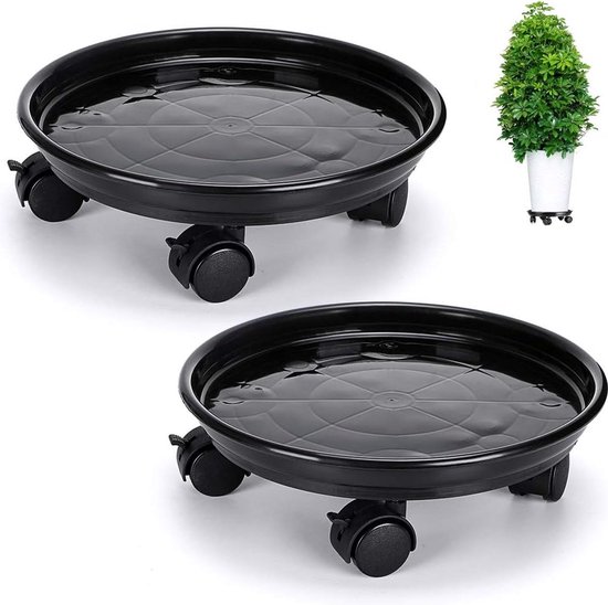Rollende Houten Plantenbak, Potplantstandaard Met Wielen, Ronde Bloempotrek, Binnenwagen Voor Buiten Plantenbakken Met 360 ° Roterende Zwenkwielen, Rolling Tray Coaster Garden Pot-30cm