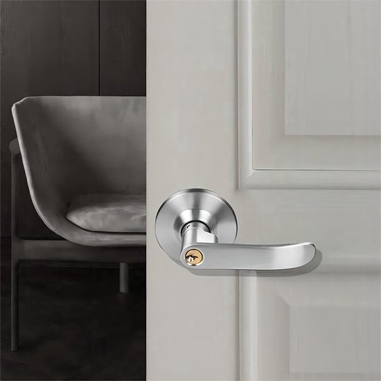 Ronde deurkruk-combi-set, zichtwering deurhendel, deurgreep ingangslot, voor buiten- en huisdeuren hendel-deurgreep, sloten voor de badkameringang zilver