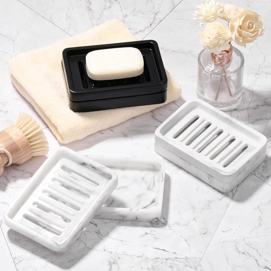YoHyien Keramische Zeepbakje, Antislip Marmeren Zeepbakje voor Badkamer, Zeeptray, Zeephouder voor Douche, Keuken en Wastafel, Houdt Zeep Droog en