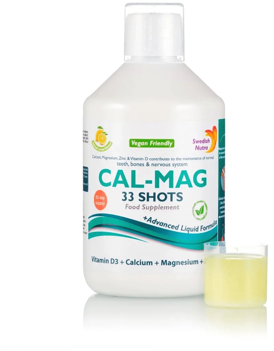 Geavanceerd Vloeibare Calcium+Magnesium supplement-Sterke botten en tanden-Vitamine D-Supplement tegen spierkrampen- Betere opname-Zenuwstelsel ondersteuning-Tegen osteoporose-Vegan-Glutenvrij-Vermoeidheid verminderen-Vitamine C-Zink-500 ml