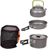3 stuks - Kookset - Camping Kookset - Kookgerei - Camping Pannenset - Camping Kookgerei Kit - Keukengerei set - steelpan, pan, theepot - voor 2-3 personen - voor Buitenpicknick Kamperen Wandelen - Opvouwbare - aluminium