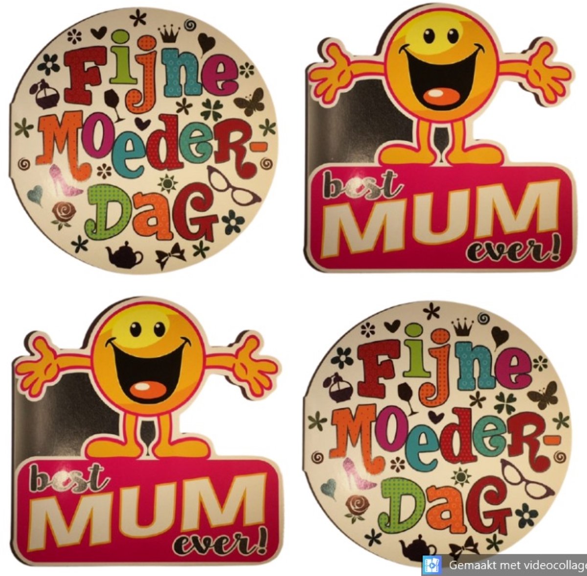 4 Luxe Moederdag Wenskaarten - Mama Moeder Ma Wens Kaart - 2 Motieven - Think Shape - Touche Cards - Met Envelop - 16x16cm - Vierkant - Muttertag - Mother's Day - Fetes de Meres